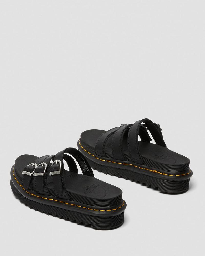 Black Women's Dr Martens Blaire Leather Platform Sandals | CA 308JPQ